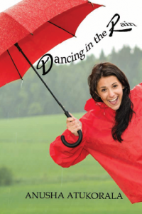 Smiling lady with red umbrella